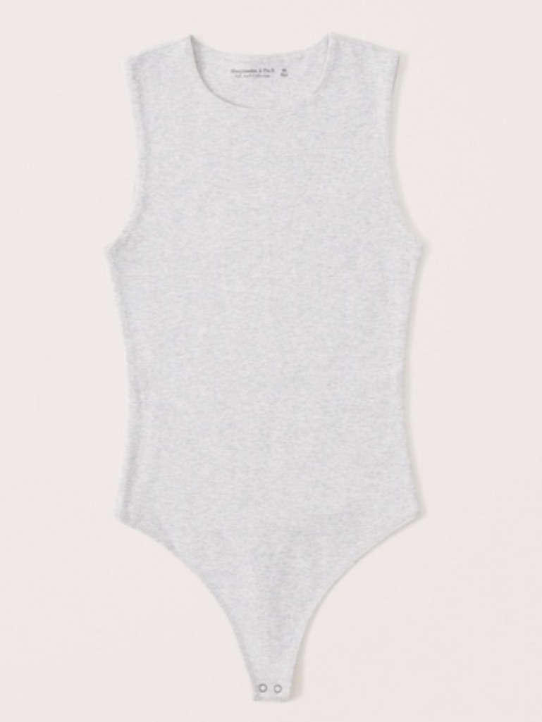 Abercrombie & Fitch Softaf Crewneck Bodysuit In Light Heather Grey